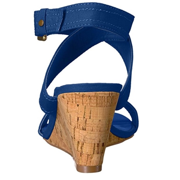 Blue Ankle Strap Kitten Heel Wedge Sandals - Picture 4 of 5